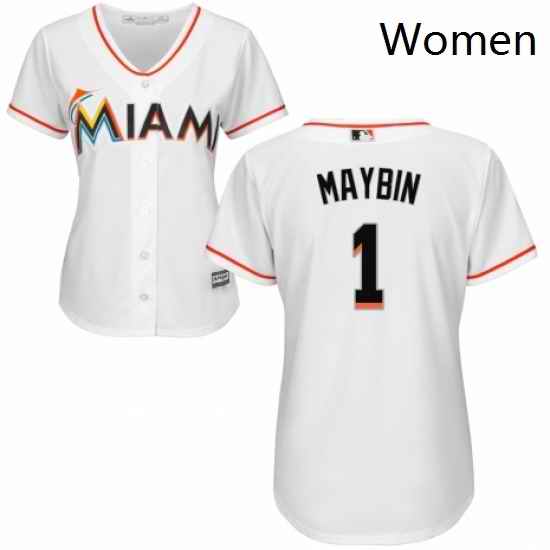 Womens Majestic Miami Marlins 1 Cameron Maybin Authentic White Home Cool Base MLB Jersey